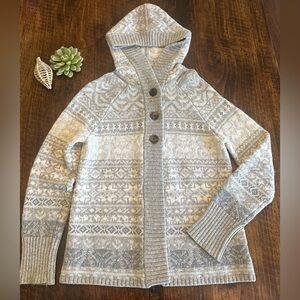 Eddie Bauer | Lambs Wool/Angora Blend Hooded Fair Isle Sweater Cardigan
